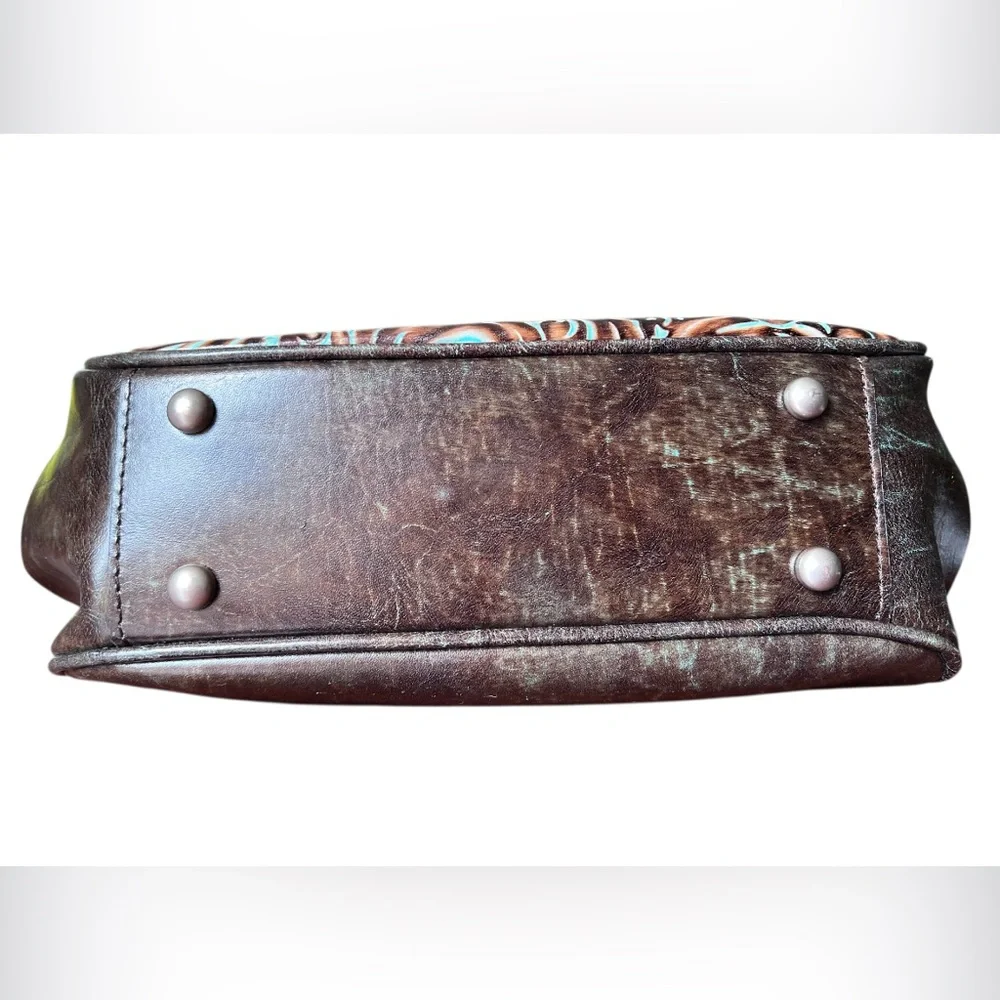 Patricia Nash Turquoise Framed Gracchi Tooled Burnt Leather Crossbody Set - Picture 11 of 16